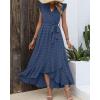 imageBTFBM Women V Neck Summer Dress 2025 Cap Sleeve Swiss Dot Boho Flowy Ruffle Slit Beach Party Long Maxi Cocktail DressesSwiss Dot Blue
