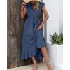 imageBTFBM Women V Neck Summer Dress 2025 Cap Sleeve Swiss Dot Boho Flowy Ruffle Slit Beach Party Long Maxi Cocktail DressesSwiss Dot Blue