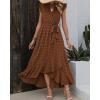 imageBTFBM Women V Neck Summer Dress 2025 Cap Sleeve Swiss Dot Boho Flowy Ruffle Slit Beach Party Long Maxi Cocktail DressesSwiss Dot Brown
