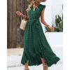imageBTFBM Women V Neck Summer Dress 2025 Cap Sleeve Swiss Dot Boho Flowy Ruffle Slit Beach Party Long Maxi Cocktail DressesSwiss Dot Dark Green