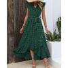 imageBTFBM Women V Neck Summer Dress 2025 Cap Sleeve Swiss Dot Boho Flowy Ruffle Slit Beach Party Long Maxi Cocktail DressesSwiss Dot Dark Green