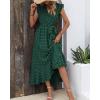 imageBTFBM Women V Neck Summer Dress 2025 Cap Sleeve Swiss Dot Boho Flowy Ruffle Slit Beach Party Long Maxi Cocktail DressesSwiss Dot Dark Green