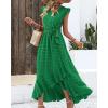 imageBTFBM Women V Neck Summer Dress 2025 Cap Sleeve Swiss Dot Boho Flowy Ruffle Slit Beach Party Long Maxi Cocktail DressesSwiss Dot Green