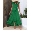 imageBTFBM Women V Neck Summer Dress 2025 Cap Sleeve Swiss Dot Boho Flowy Ruffle Slit Beach Party Long Maxi Cocktail DressesSwiss Dot Green