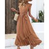 imageBTFBM Women V Neck Summer Dress 2025 Cap Sleeve Swiss Dot Boho Flowy Ruffle Slit Beach Party Long Maxi Cocktail DressesSwiss Dot Khaki
