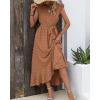 imageBTFBM Women V Neck Summer Dress 2025 Cap Sleeve Swiss Dot Boho Flowy Ruffle Slit Beach Party Long Maxi Cocktail DressesSwiss Dot Khaki