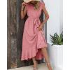 imageBTFBM Women V Neck Summer Dress 2025 Cap Sleeve Swiss Dot Boho Flowy Ruffle Slit Beach Party Long Maxi Cocktail DressesSwiss Dot Light Pink
