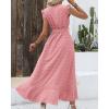 imageBTFBM Women V Neck Summer Dress 2025 Cap Sleeve Swiss Dot Boho Flowy Ruffle Slit Beach Party Long Maxi Cocktail DressesSwiss Dot Light Pink
