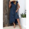 imageBTFBM Women V Neck Summer Dress 2025 Cap Sleeve Swiss Dot Boho Flowy Ruffle Slit Beach Party Long Maxi Cocktail DressesSwiss Dot Navy