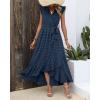 imageBTFBM Women V Neck Summer Dress 2025 Cap Sleeve Swiss Dot Boho Flowy Ruffle Slit Beach Party Long Maxi Cocktail DressesSwiss Dot Navy
