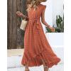 imageBTFBM Women V Neck Summer Dress 2025 Cap Sleeve Swiss Dot Boho Flowy Ruffle Slit Beach Party Long Maxi Cocktail DressesSwiss Dot Orange Red