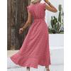 imageBTFBM Women V Neck Summer Dress 2025 Cap Sleeve Swiss Dot Boho Flowy Ruffle Slit Beach Party Long Maxi Cocktail DressesSwiss Dot Pink