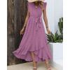 imageBTFBM Women V Neck Summer Dress 2025 Cap Sleeve Swiss Dot Boho Flowy Ruffle Slit Beach Party Long Maxi Cocktail DressesSwiss Dot Purple