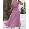 imageBTFBM Women V Neck Summer Dress 2025 Cap Sleeve Swiss Dot Boho Flowy Ruffle Slit Beach Party Long Maxi Cocktail DressesSwiss Dot Purple