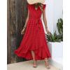 imageBTFBM Women V Neck Summer Dress 2025 Cap Sleeve Swiss Dot Boho Flowy Ruffle Slit Beach Party Long Maxi Cocktail DressesSwiss Dot Red