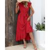 imageBTFBM Women V Neck Summer Dress 2025 Cap Sleeve Swiss Dot Boho Flowy Ruffle Slit Beach Party Long Maxi Cocktail DressesSwiss Dot Red