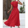 imageBTFBM Women V Neck Summer Dress 2025 Cap Sleeve Swiss Dot Boho Flowy Ruffle Slit Beach Party Long Maxi Cocktail DressesSwiss Dot Red
