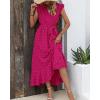imageBTFBM Women V Neck Summer Dress 2025 Cap Sleeve Swiss Dot Boho Flowy Ruffle Slit Beach Party Long Maxi Cocktail DressesSwiss Dot Rose Red