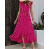 imageBTFBM Women V Neck Summer Dress 2025 Cap Sleeve Swiss Dot Boho Flowy Ruffle Slit Beach Party Long Maxi Cocktail DressesSwiss Dot Rose Red
