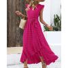 imageBTFBM Women V Neck Summer Dress 2025 Cap Sleeve Swiss Dot Boho Flowy Ruffle Slit Beach Party Long Maxi Cocktail DressesSwiss Dot Rose Red