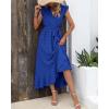 imageBTFBM Women V Neck Summer Dress 2025 Cap Sleeve Swiss Dot Boho Flowy Ruffle Slit Beach Party Long Maxi Cocktail DressesSwiss Dot Royal Blue
