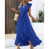 imageBTFBM Women V Neck Summer Dress 2025 Cap Sleeve Swiss Dot Boho Flowy Ruffle Slit Beach Party Long Maxi Cocktail DressesSwiss Dot Royal Blue