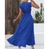 imageBTFBM Women V Neck Summer Dress 2025 Cap Sleeve Swiss Dot Boho Flowy Ruffle Slit Beach Party Long Maxi Cocktail DressesSwiss Dot Royal Blue