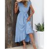 imageBTFBM Women V Neck Summer Dress 2025 Cap Sleeve Swiss Dot Boho Flowy Ruffle Slit Beach Party Long Maxi Cocktail DressesSwiss Dot Sky Blue
