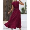 imageBTFBM Women V Neck Summer Dress 2025 Cap Sleeve Swiss Dot Boho Flowy Ruffle Slit Beach Party Long Maxi Cocktail DressesSwiss Dot Wine Red