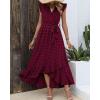 imageBTFBM Women V Neck Summer Dress 2025 Cap Sleeve Swiss Dot Boho Flowy Ruffle Slit Beach Party Long Maxi Cocktail DressesSwiss Dot Wine Red
