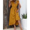 imageBTFBM Women V Neck Summer Dress 2025 Cap Sleeve Swiss Dot Boho Flowy Ruffle Slit Beach Party Long Maxi Cocktail DressesSwiss Dot Yellow