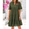 imageBTFBM Womens Boho Summer Dresses 2025 Resort V Neck Short Sleeve Hollow Out Lace Ruffle Casual Beach Mini Vacation DressArmy Green