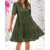 imageBTFBM Womens Boho Summer Dresses 2025 Resort V Neck Short Sleeve Hollow Out Lace Ruffle Casual Beach Mini Vacation DressArmy Green