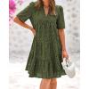 imageBTFBM Womens Boho Summer Dresses 2025 Resort V Neck Short Sleeve Hollow Out Lace Ruffle Casual Beach Mini Vacation DressArmy Green