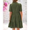 imageBTFBM Womens Boho Summer Dresses 2025 Resort V Neck Short Sleeve Hollow Out Lace Ruffle Casual Beach Mini Vacation DressArmy Green