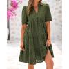 imageBTFBM Womens Boho Summer Dresses 2025 Resort V Neck Short Sleeve Hollow Out Lace Ruffle Casual Beach Mini Vacation DressArmy Green