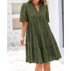 imageBTFBM Womens Boho Summer Dresses 2025 Resort V Neck Short Sleeve Hollow Out Lace Ruffle Casual Beach Mini Vacation DressArmy Green