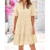 imageBTFBM Womens Boho Summer Dresses 2025 Resort V Neck Short Sleeve Hollow Out Lace Ruffle Casual Beach Mini Vacation DressBeige