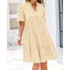 imageBTFBM Womens Boho Summer Dresses 2025 Resort V Neck Short Sleeve Hollow Out Lace Ruffle Casual Beach Mini Vacation DressBeige