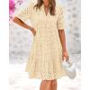imageBTFBM Womens Boho Summer Dresses 2025 Resort V Neck Short Sleeve Hollow Out Lace Ruffle Casual Beach Mini Vacation DressBeige