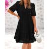 imageBTFBM Womens Boho Summer Dresses 2025 Resort V Neck Short Sleeve Hollow Out Lace Ruffle Casual Beach Mini Vacation DressBlack