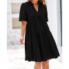 imageBTFBM Womens Boho Summer Dresses 2025 Resort V Neck Short Sleeve Hollow Out Lace Ruffle Casual Beach Mini Vacation DressBlack