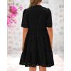 imageBTFBM Womens Boho Summer Dresses 2025 Resort V Neck Short Sleeve Hollow Out Lace Ruffle Casual Beach Mini Vacation DressBlack