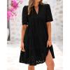 imageBTFBM Womens Boho Summer Dresses 2025 Resort V Neck Short Sleeve Hollow Out Lace Ruffle Casual Beach Mini Vacation DressBlack