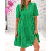 imageBTFBM Womens Boho Summer Dresses 2025 Resort V Neck Short Sleeve Hollow Out Lace Ruffle Casual Beach Mini Vacation DressGreen