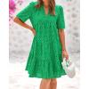 imageBTFBM Womens Boho Summer Dresses 2025 Resort V Neck Short Sleeve Hollow Out Lace Ruffle Casual Beach Mini Vacation DressGreen