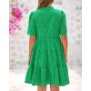 imageBTFBM Womens Boho Summer Dresses 2025 Resort V Neck Short Sleeve Hollow Out Lace Ruffle Casual Beach Mini Vacation DressGreen