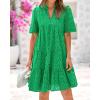 imageBTFBM Womens Boho Summer Dresses 2025 Resort V Neck Short Sleeve Hollow Out Lace Ruffle Casual Beach Mini Vacation DressGreen