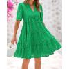 imageBTFBM Womens Boho Summer Dresses 2025 Resort V Neck Short Sleeve Hollow Out Lace Ruffle Casual Beach Mini Vacation DressGreen