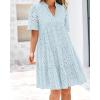 imageBTFBM Womens Boho Summer Dresses 2025 Resort V Neck Short Sleeve Hollow Out Lace Ruffle Casual Beach Mini Vacation DressLight Blue
